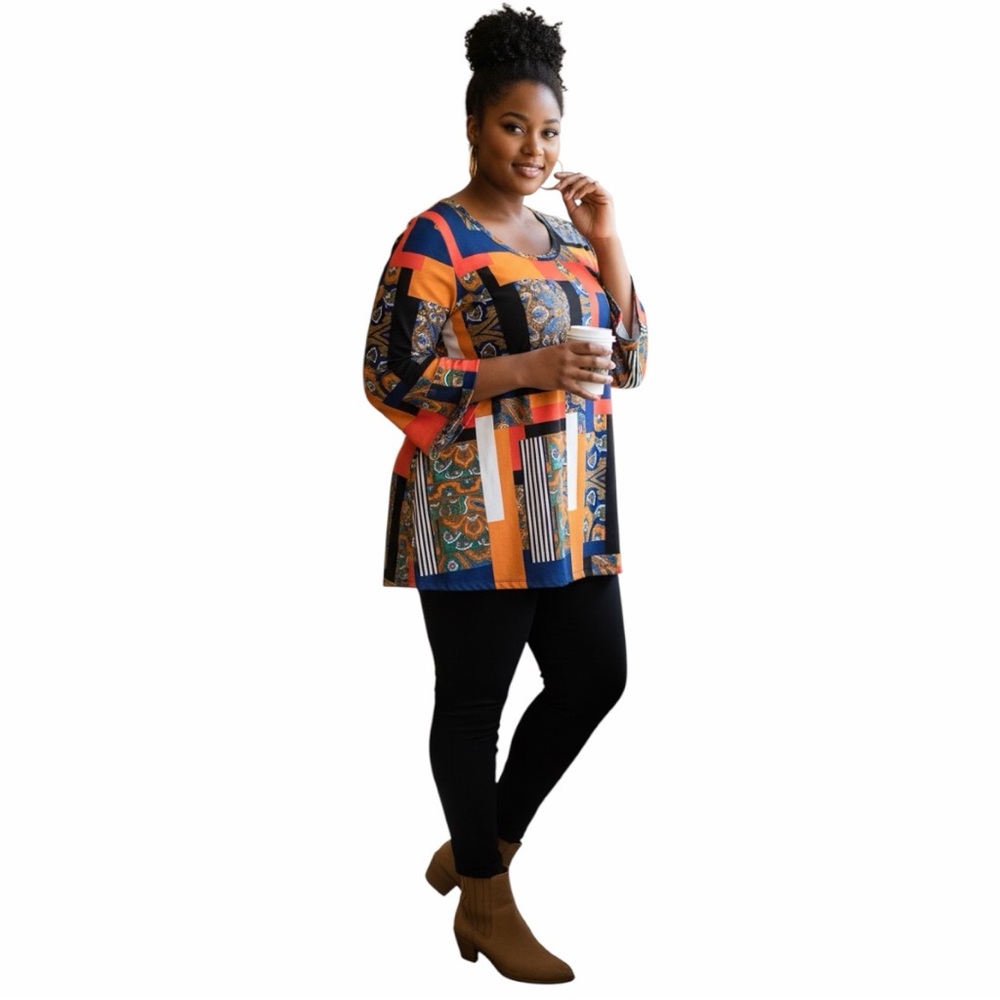Jones Studio Multicolor Patchwork Tunic Top